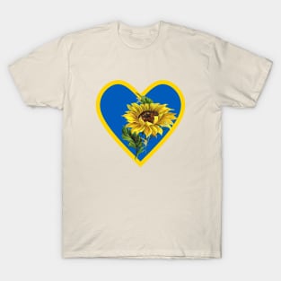 Sunflower in Sapphire Blue and Yellow Heart T-Shirt